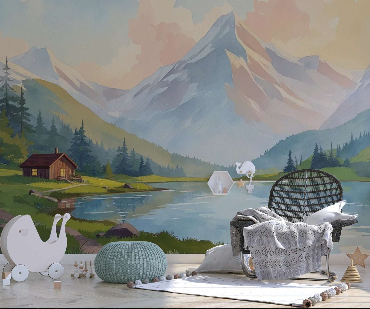 Custom size wall mural in bedroom – floor to ceiling landscape peel and stick wallpaper