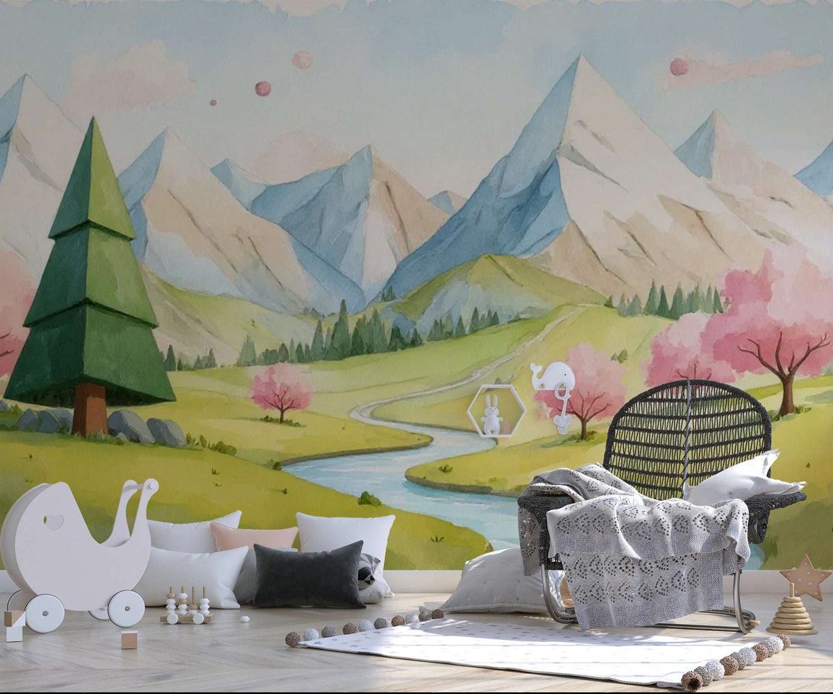 Bright kids room with safari animal wall mural – peel and stick kids room wallpaper ideas 2026