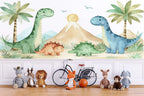 Watercolor Dinosaur Nursery Wallpaper - Friendly Dino Land Wallpaper