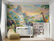 Safari Rainbow Wall Mural - African Animals Nursery Wallpaper - Wallmotif.com