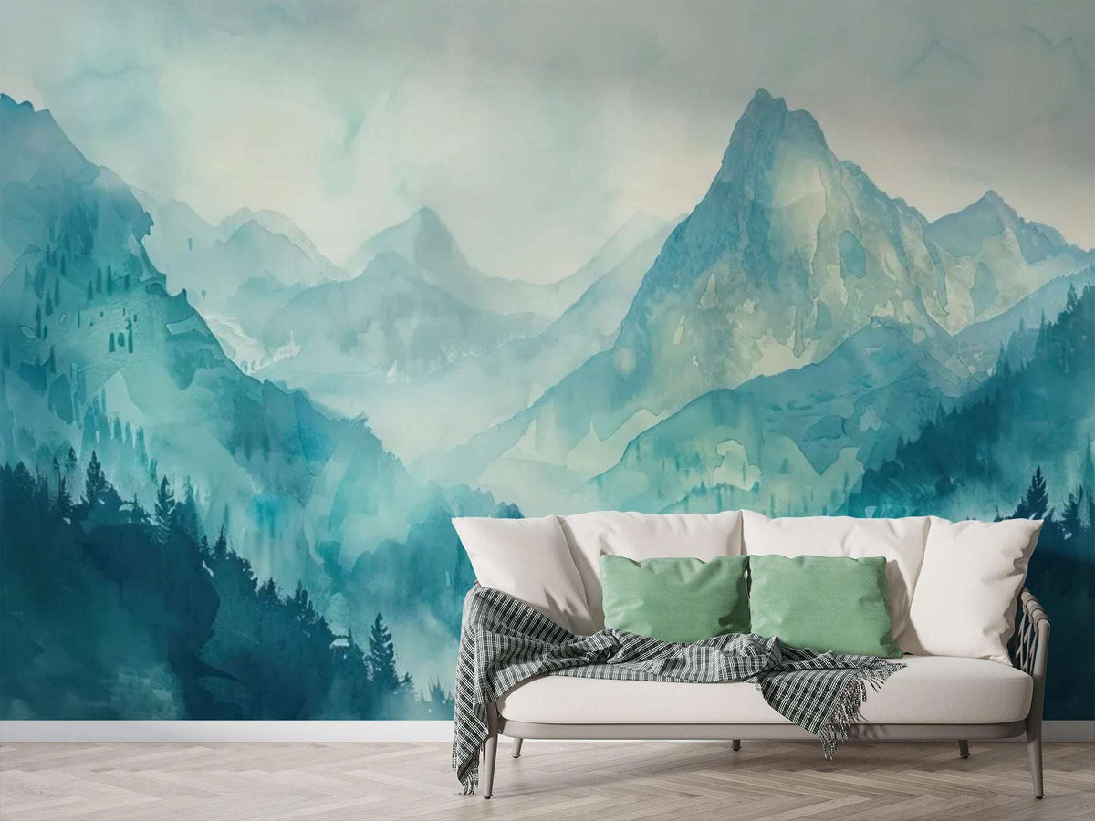 Misty Mountain Landscape Wall Mural - Serene Nature Decor