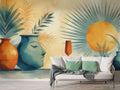 Abstract Bohemian Wall Mural - Serene Face & Sun Art Wallpaper