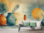 Abstract Bohemian Wall Mural - Serene Face & Sun Art Wallpaper