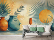 Abstract Bohemian Wall Mural - Serene Face & Sun Art Wallpaper - Wallmotif.com
