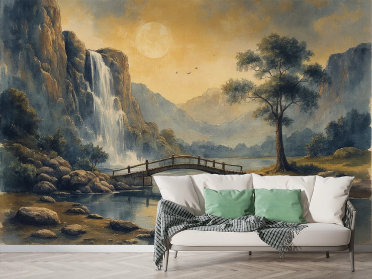 Stunning Waterfall Landscape Wall Mural - Nature Art for Living Room Decor - Wallmotif.com
