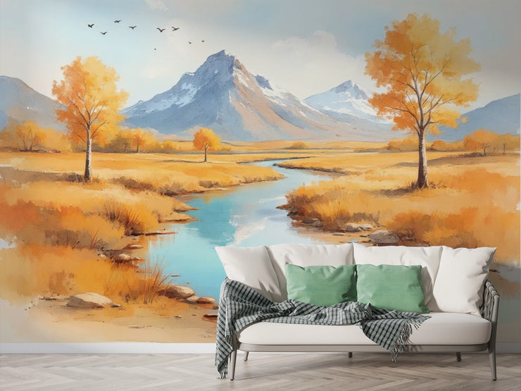 Autumn Mountain Landscape Wall Mural - Nature Inspired Decor - Wallmotif.com