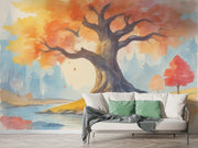 Watercolor Autumn Tree Wall Mural - Large Autumn Tree Mural Wallpaper - Wallmotif.com