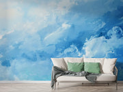 Blue Sky Clouds Wall Mural - Watercolor Sky Wallpaper - Wallmotif.com