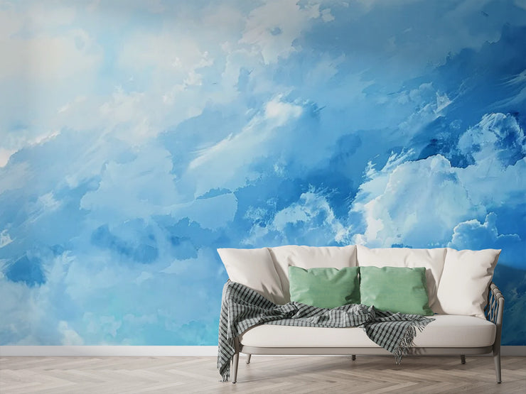 Blue Sky Clouds Wall Mural - Watercolor Sky Wallpaper - Wallmotif.com