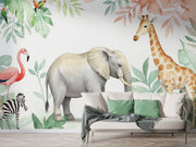 Safari Animals Nursery Wall Mural - Cute Jungle Friends Wallpaper for Kids Room - Wallmotif.com