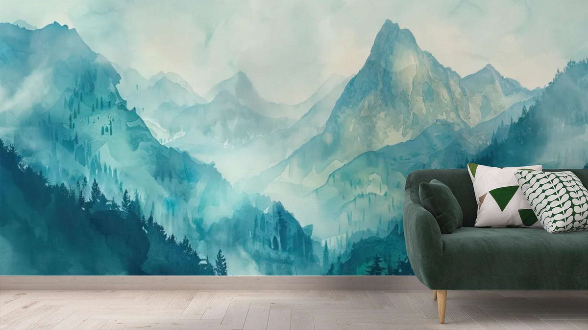 Misty Mountain Landscape Wall Mural - Serene Nature Decor