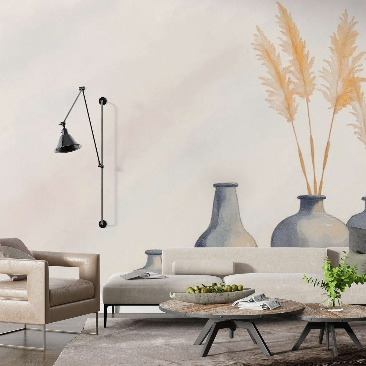 Elegant Pampas Grass Wall Mural - Modern Bedroom Decor