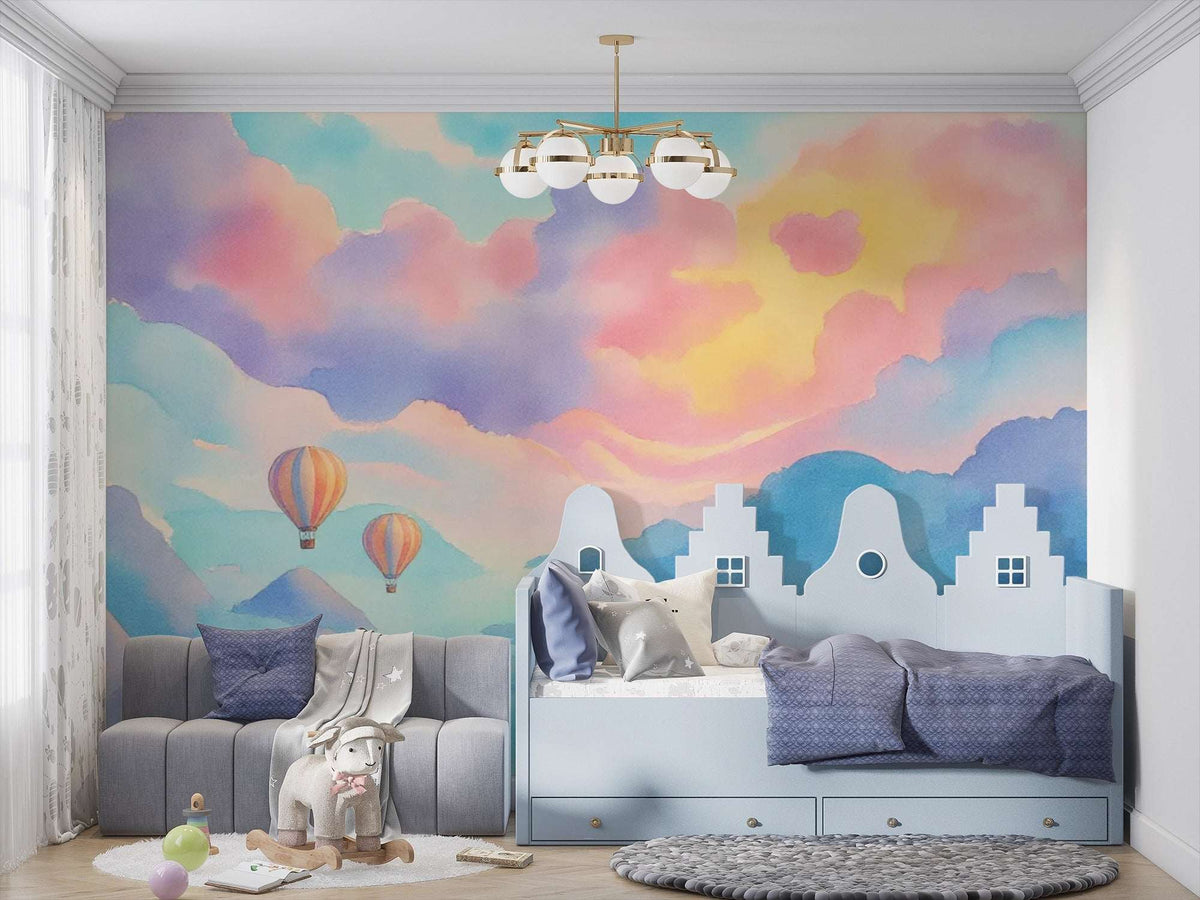 Wallpaper Dreamy Hot Air Balloon Watercolor Wall Mural