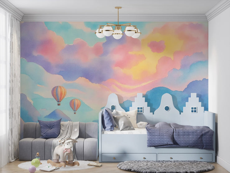 Wallpaper Dreamy Hot Air Balloon Watercolor Wall Mural - Wallmotif.com