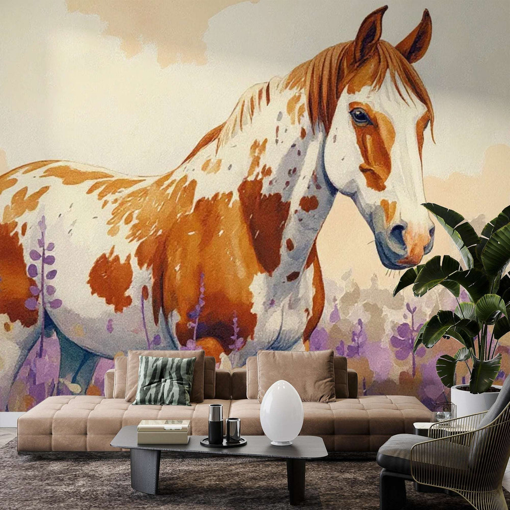 Watercolor Horse Mural Wallpaper - Farmhouse Style Horse Mural