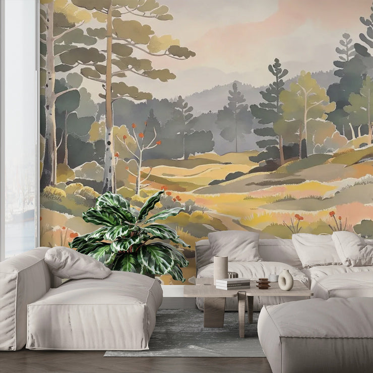 Serene Forest Landscape Wall Mural - Nature Inspired Home Decor - Wallmotif.com