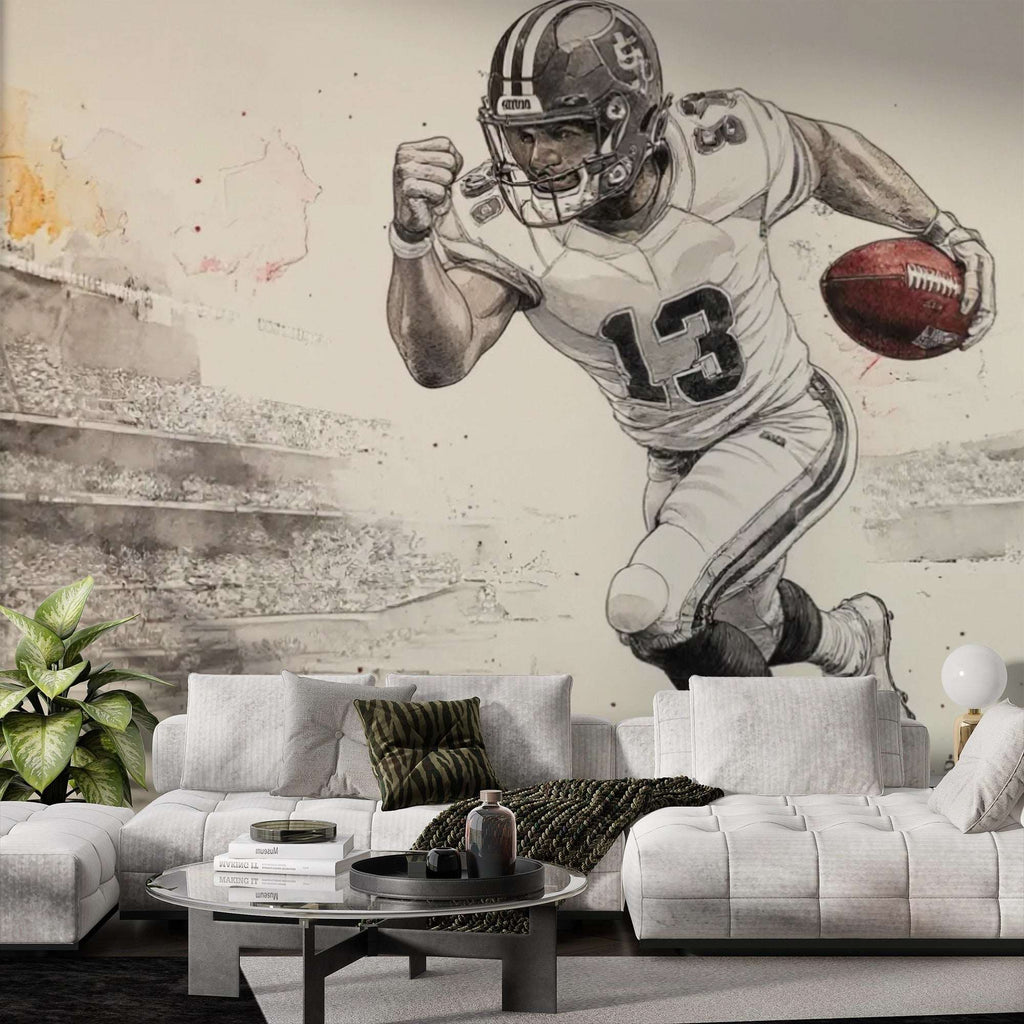 Dynamic Football Player Wall Mural - Sports Living Room Decor