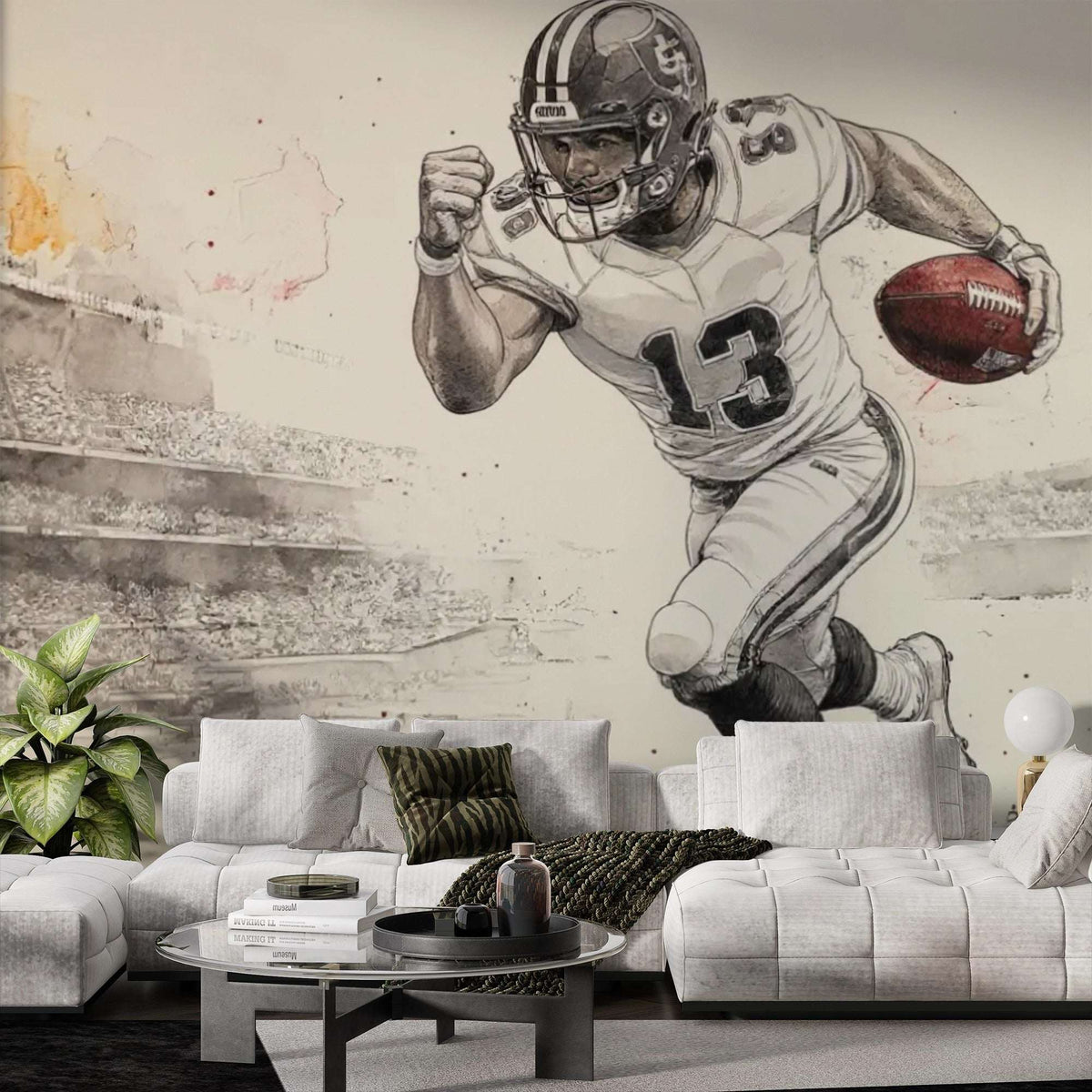 Dynamic Football Player Wall Mural - Sports Living Room Decor