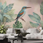 Tropical Bird and Leaf Wall Mural - Vibrant Home Decor