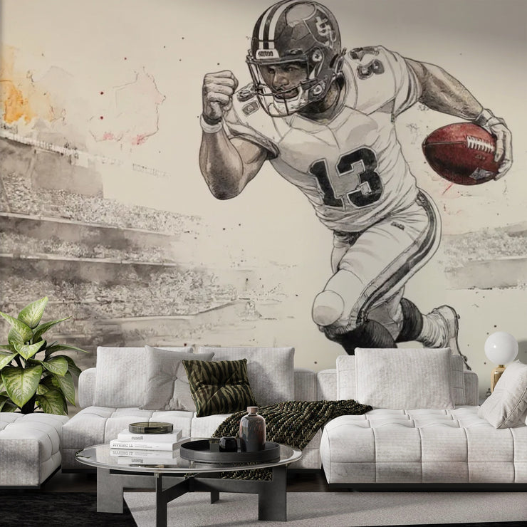 Dynamic Football Player Wall Mural - Sports Living Room Decor - Wallmotif.com