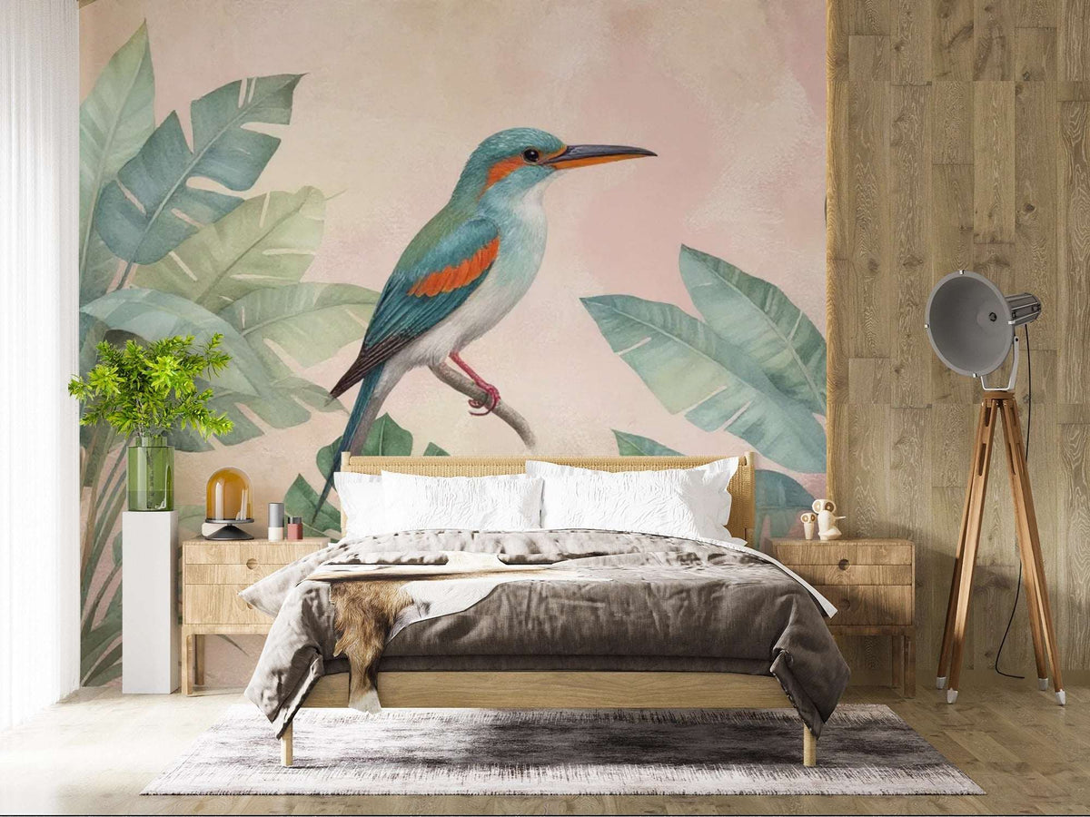 Tropical Bird and Leaf Wall Mural - Vibrant Home Decor
