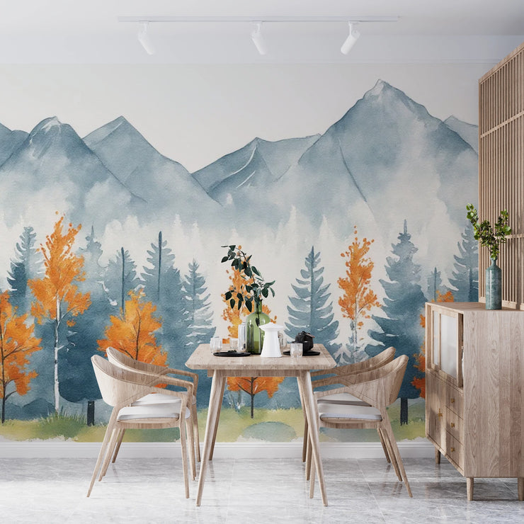 Autumn Mountain Forest Wall Mural - Modern Nature Decor - Wallmotif.com