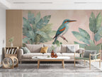 Tropical Bird and Leaf Wall Mural - Vibrant Home Decor