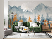 Autumn Mountain Forest Wall Mural - Modern Nature Decor - Wallmotif.com