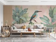 Tropical Bird and Leaf Wall Mural - Vibrant Home Decor - Wallmotif.com