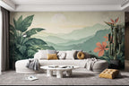 Mountain Landscape Tropical Leaves Wall Mural