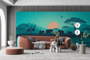 African Savanna Sunset Wall Mural Safari Animals Wallpaper - Wallmotif.com