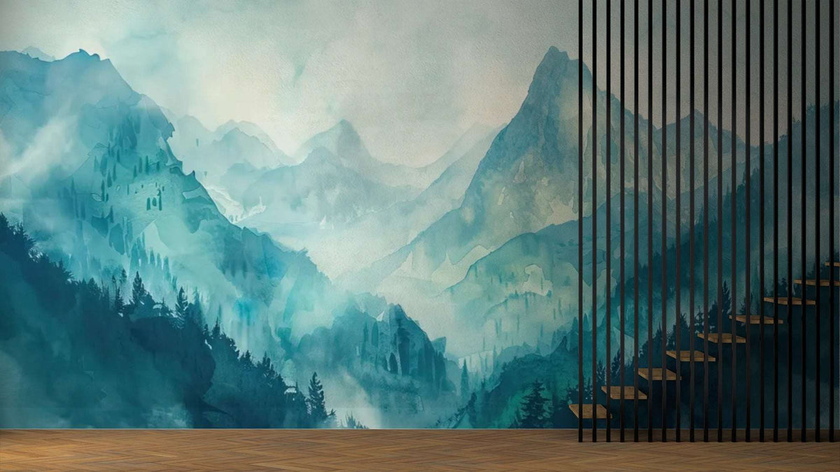 Misty Mountain Landscape Wall Mural - Serene Nature Decor
