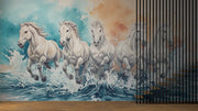 Running White Horses Wall Mural - Majestic Horse Herd Watercolor Mural - Wallmotif.com