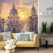 Sunset European Cityscape Wall Mural - Elegant Home Decor - Wallmotif.com
