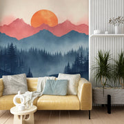 Sunrise Mountain Forest Wall Mural - Nature Inspired Decor - Wallmotif.com