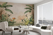 Serene Hummingbird Wallpaper Tropical Leaf Wall Mural - Wallmotif.com