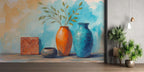 Vibrant Vase and Pampas Grass Wall Mural - Modern Home Decor