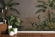 Serene Hummingbird Wallpaper Tropical Leaf Wall Mural - Wallmotif.com