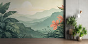 Mountain Landscape Tropical Leaves Wall Mural - Wallmotif.com