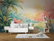 Jungle Dream Watercolor Mural Wallpaper - Adventure Awaits Nursery Wall Mural - Wallmotif.com