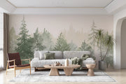 Watercolor Forest Mural Wallpaper - Pine Tree Landscape - Wallmotif.com