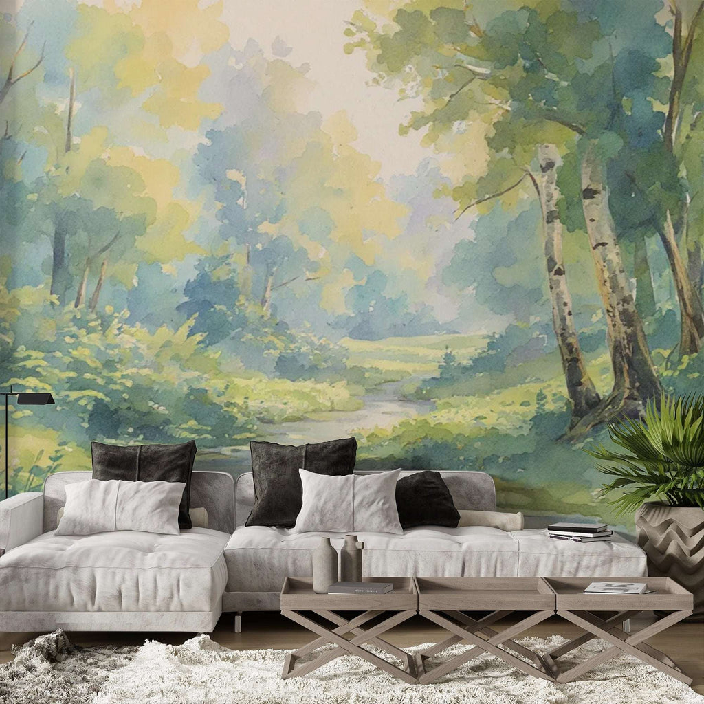 Serene Forest Stream Wall Mural - Nature Inspired Decor