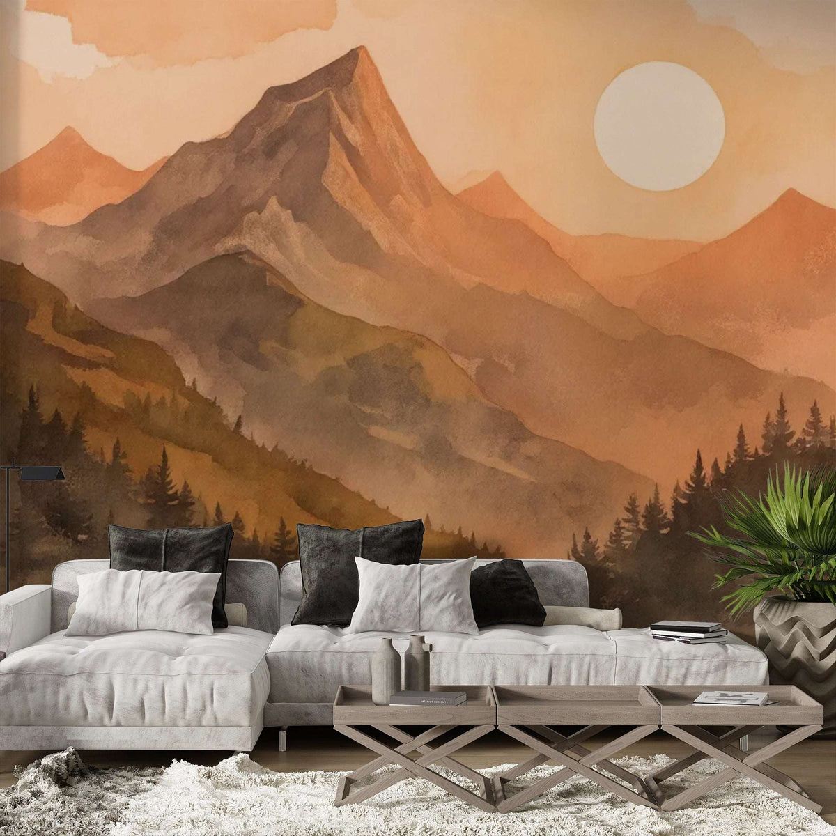 Warm Mountain Sunset Wall Mural - Cozy Nature Decor