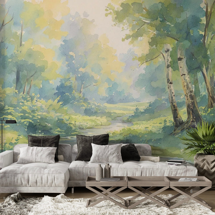 Serene Forest Stream Wall Mural - Nature Inspired Decor - Wallmotif.com