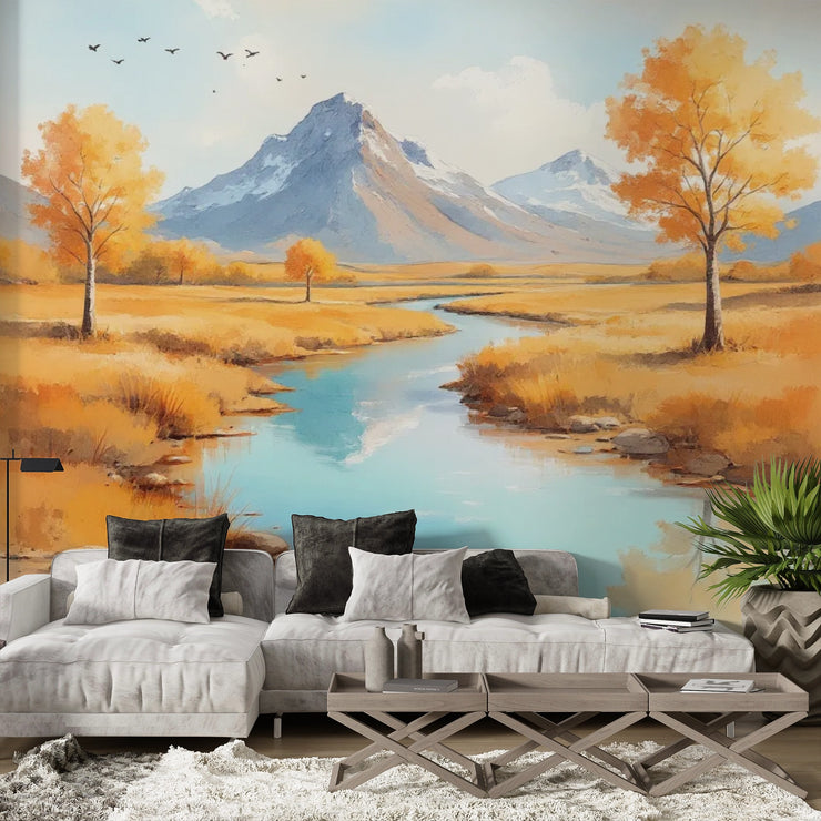 Autumn Mountain Landscape Wall Mural - Nature Inspired Decor - Wallmotif.com