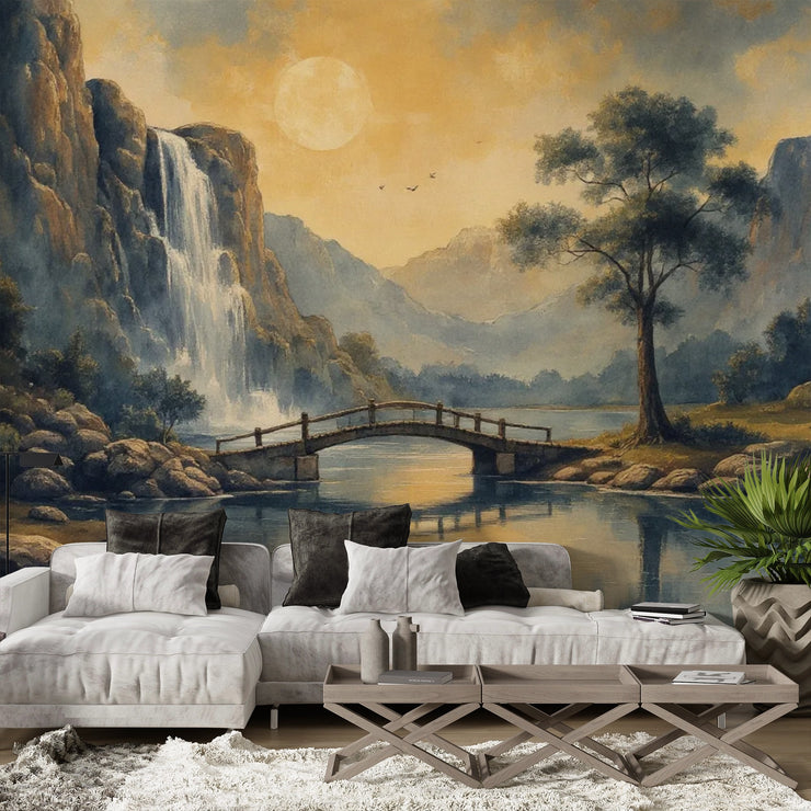 Stunning Waterfall Landscape Wall Mural - Nature Art for Living Room Decor - Wallmotif.com
