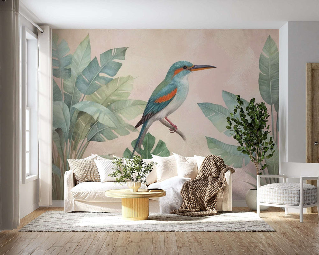 Tropical Bird and Leaf Wall Mural - Vibrant Home Decor