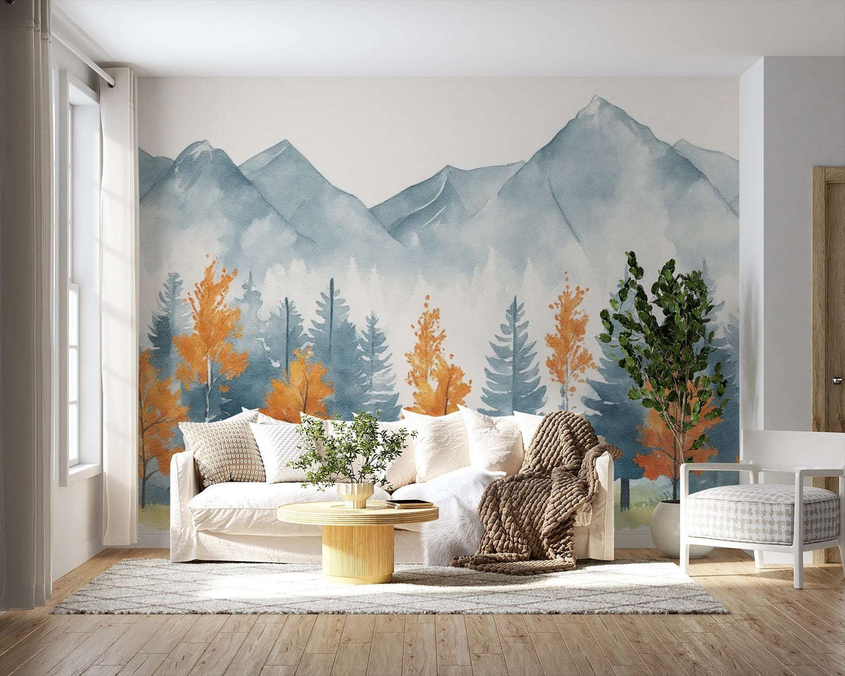 Autumn Mountain Forest Wall Mural - Modern Nature Decor
