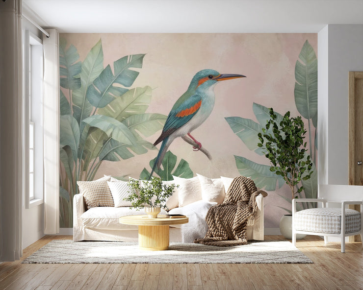 Tropical Bird and Leaf Wall Mural - Vibrant Home Decor - Wallmotif.com