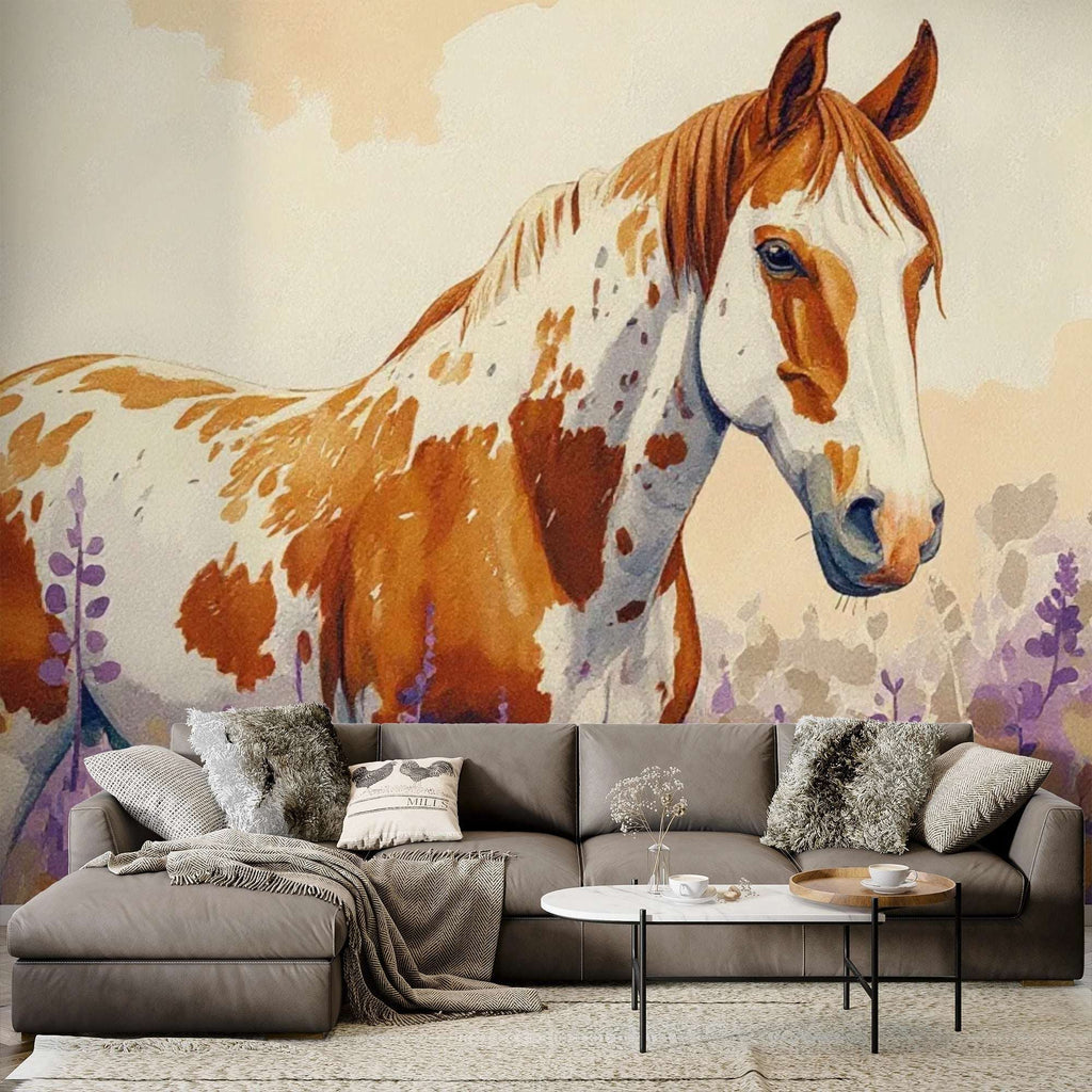 Watercolor Horse Mural Wallpaper - Farmhouse Style Horse Mural